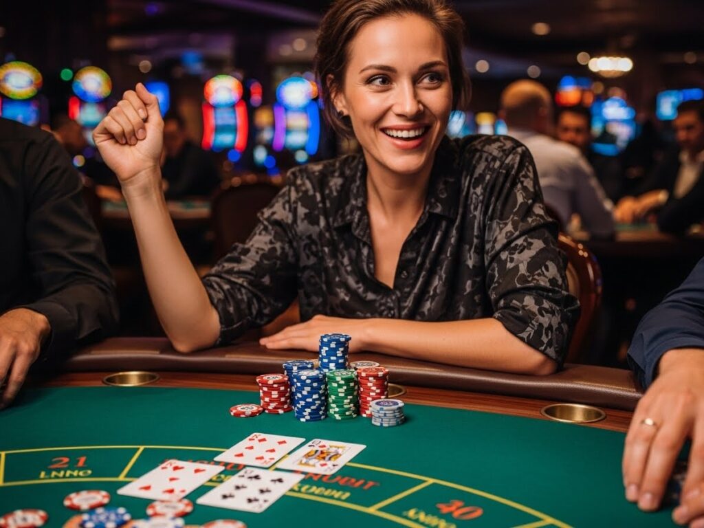 Excited person winning a poker hand at Primogaming