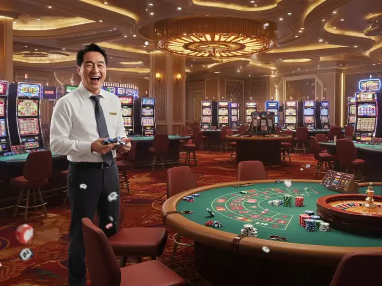 PNXBet NBA: Happy man winning big in roulette and poker games