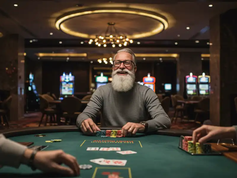 Happy man enjoying card game at Crazywin Casino