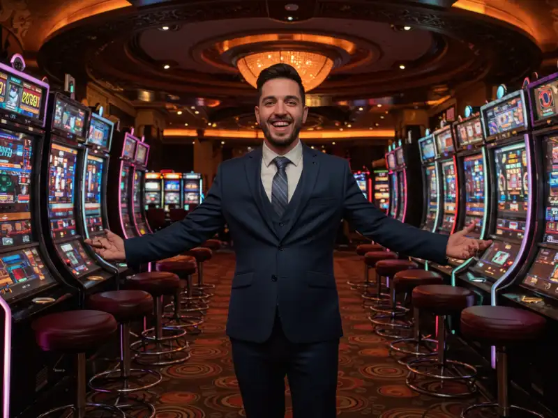 JILI Slot 777: Happy man celebrating a slot machine win