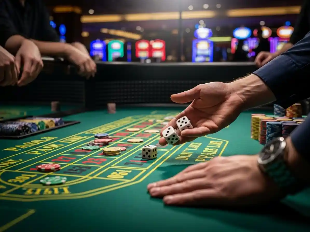 Person playing casino dice during an online gaming session