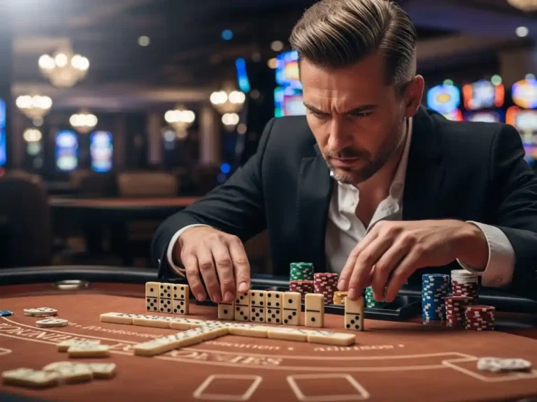 Person playing casino domino in a game designed by gaming developers