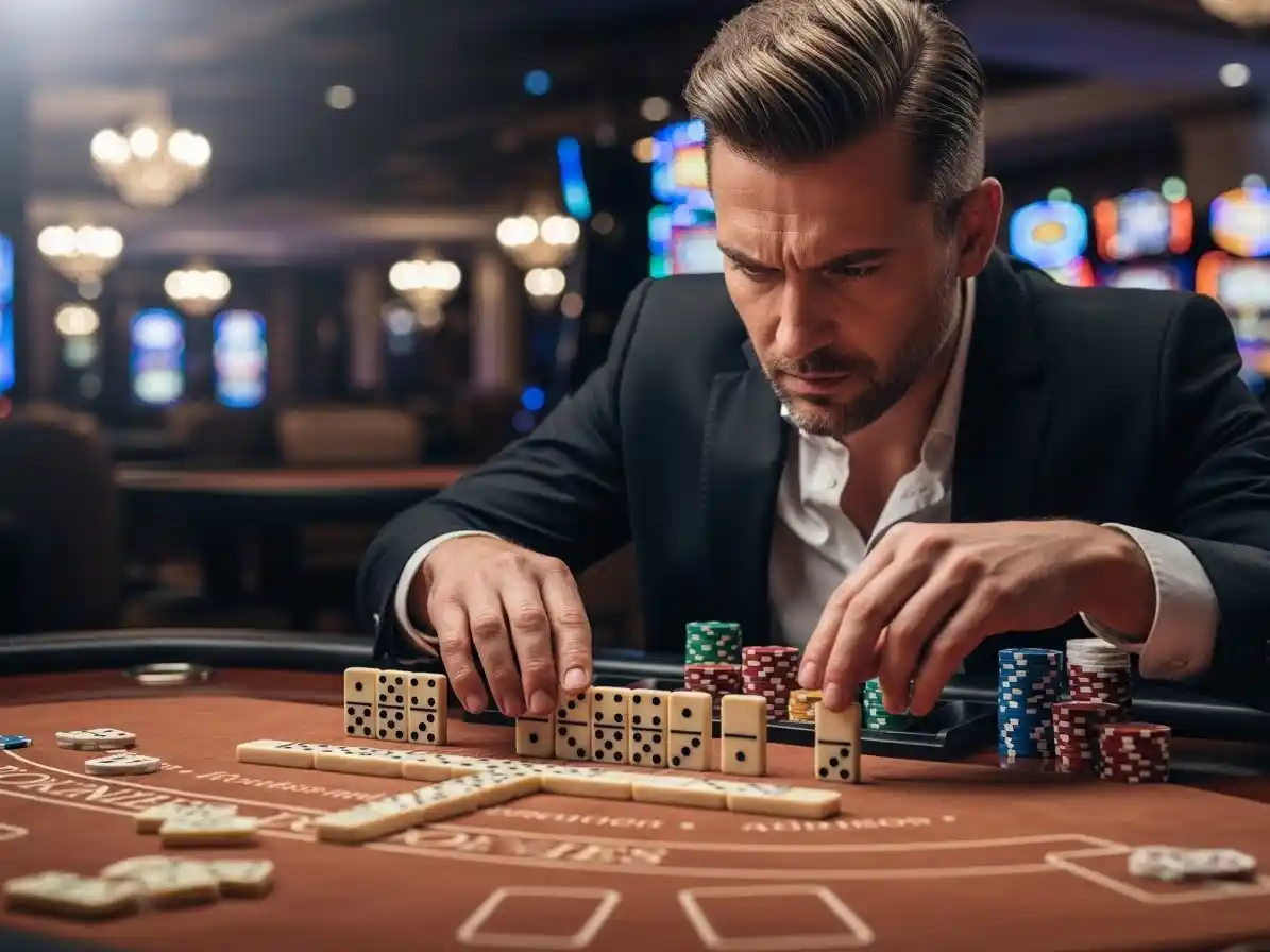 Person playing casino domino in a game designed by gaming developers
