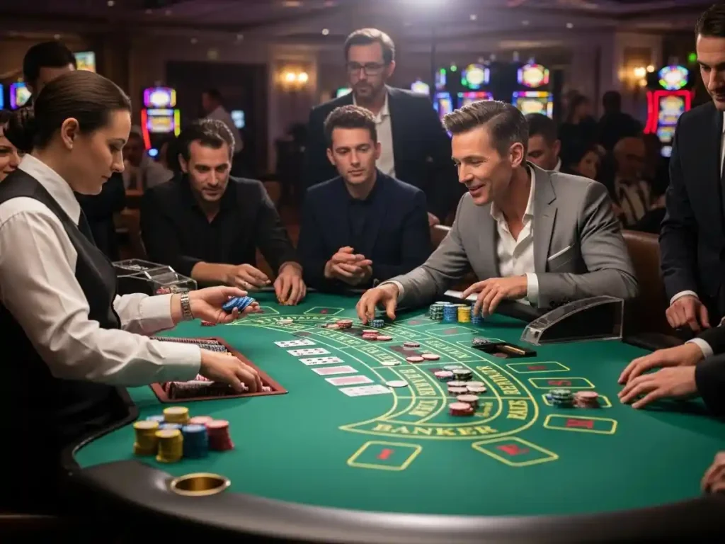 Player engaged in casino baccarat supported by gaming services