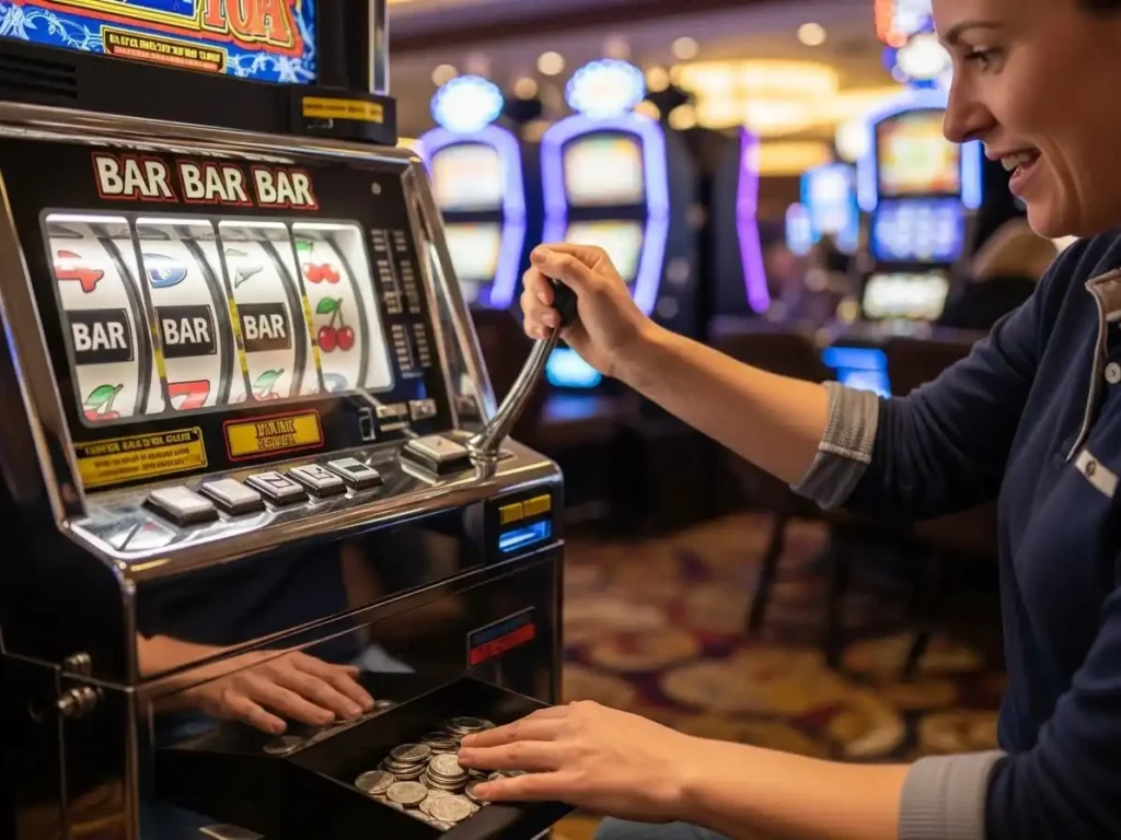 Player engaged in classic casino slots through digital gaming