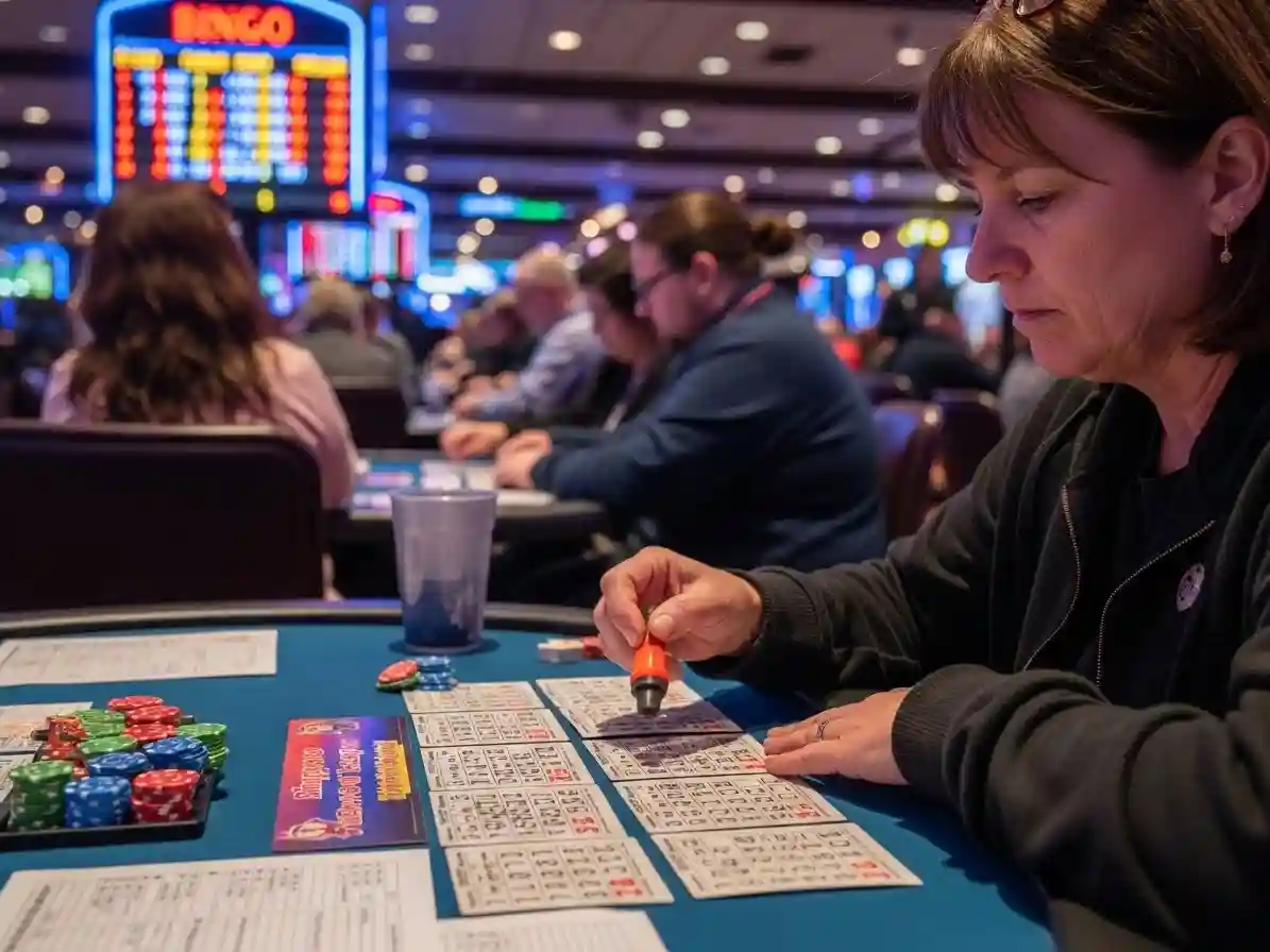 Person using gaming tools while playing casino bingo