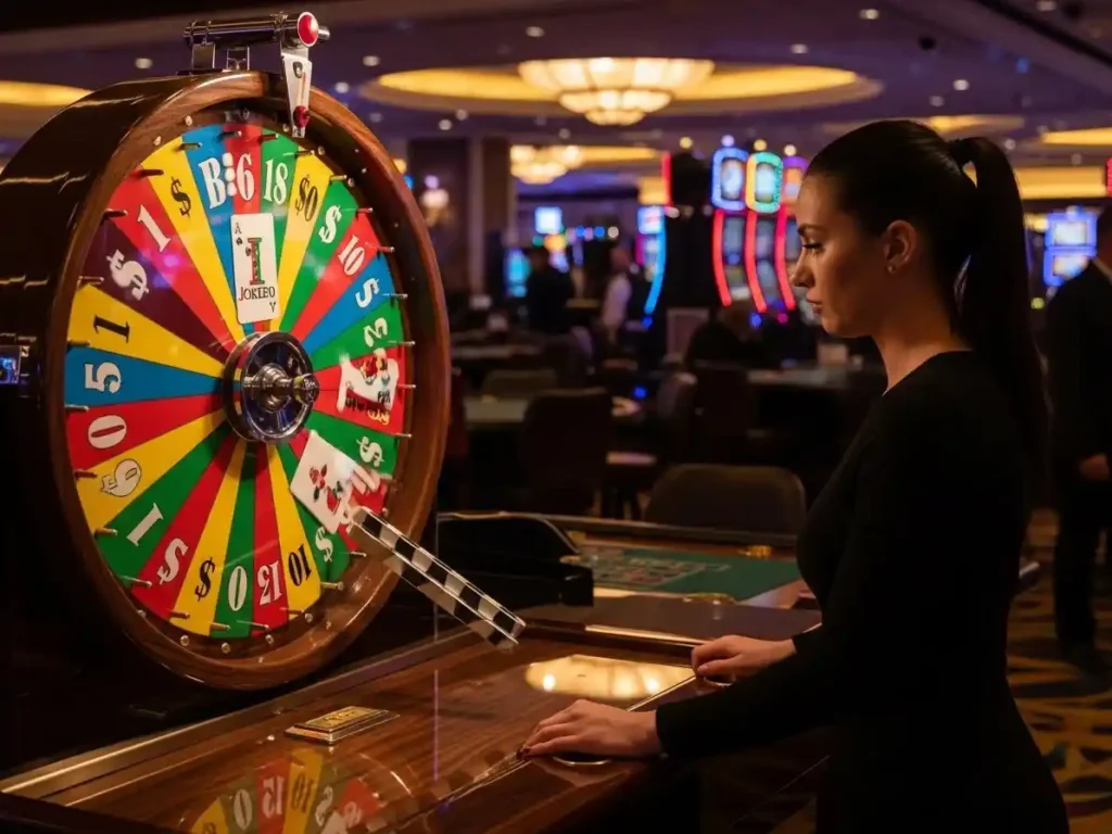 Focused player engaging with Big Six Wheel at 777 Pub Online Casino