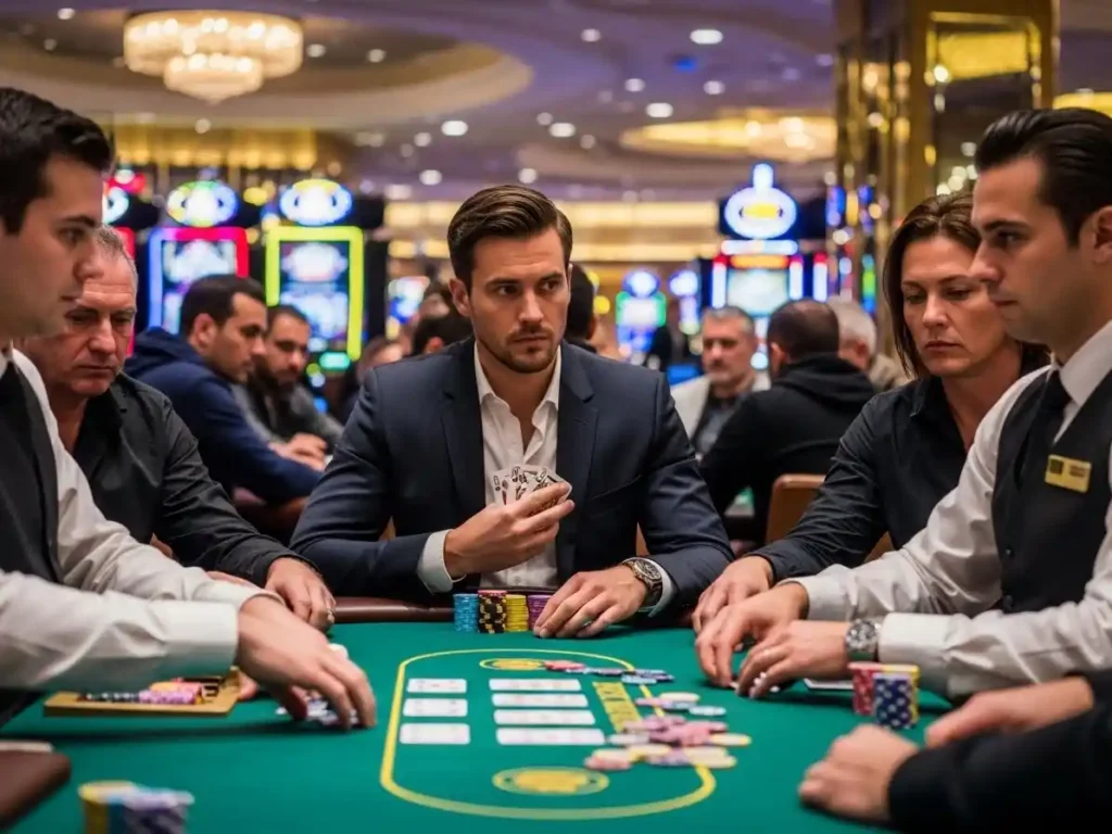 Close-up of poker hands and chips at 777 Bet Online Casino