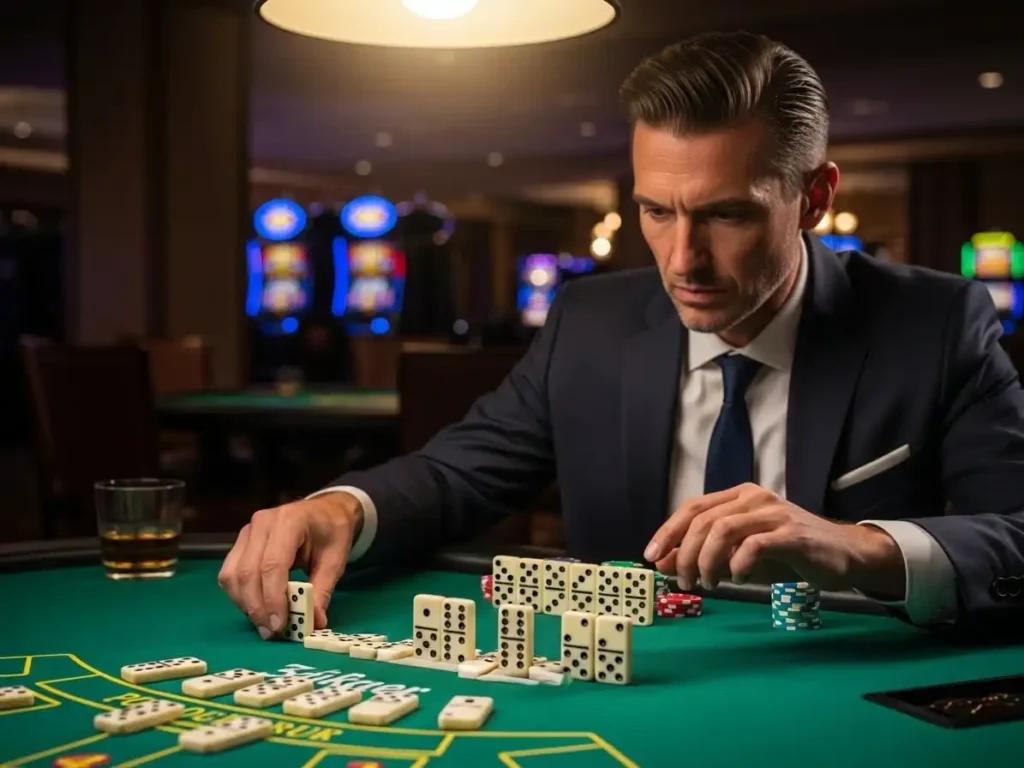 Focused player engaged in domino game at Jackpot City Online Casino