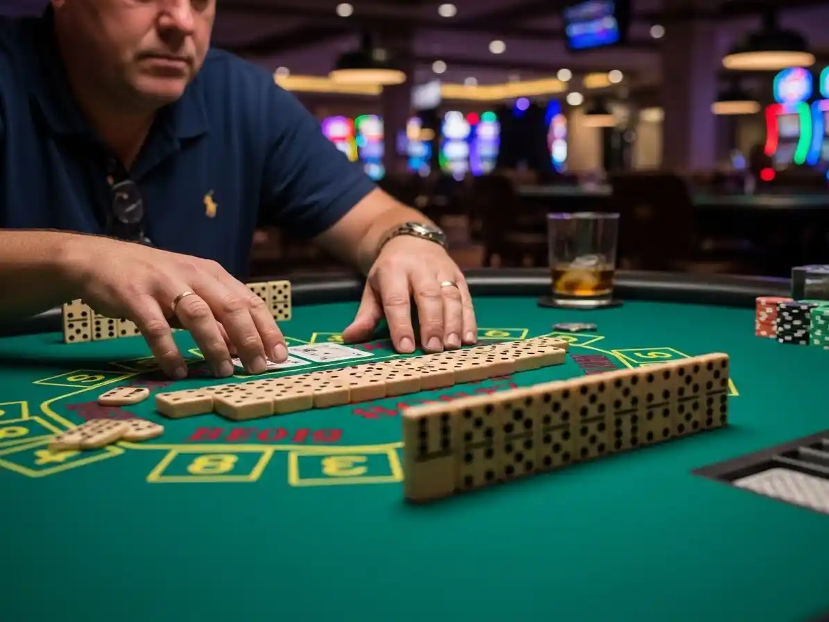 Person playing dominoes at Jackpot City Online Casino