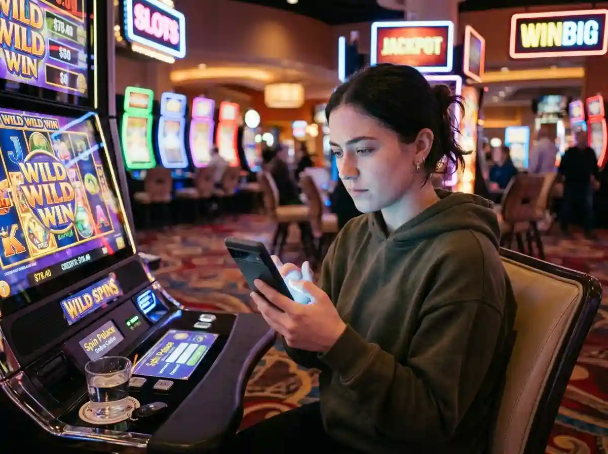 erson inside a casino using smartphone for jiliko com login to access online gaming account